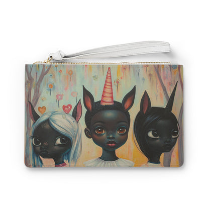Fantasy Art - Black Unicorn Girls - Vegan Clutch Bag