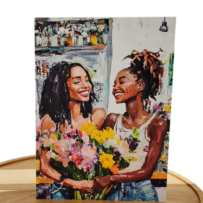 Black Floral Illustration, Black Women w/ Bouquet - Appreciation & Gratitude