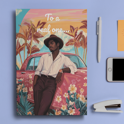 Greeting card for Black Father Figures – Floral Vintage Car Scene