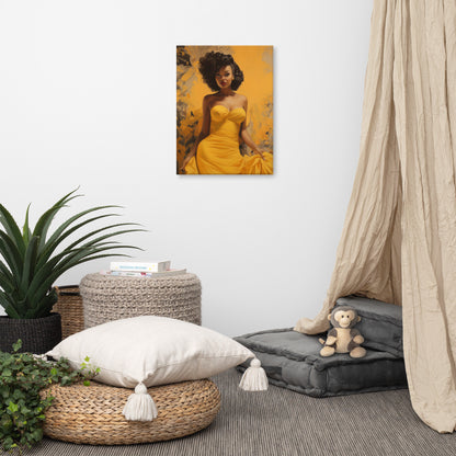 Colorful Retro Glam Poster – Vintage-Inspired Black Woman in Yellow Dress