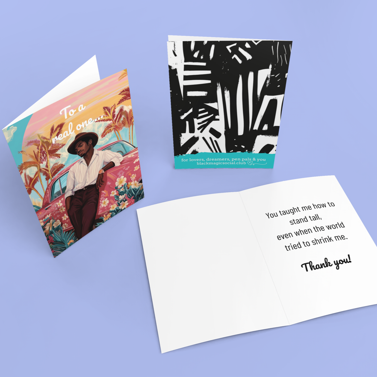 Greeting card for Black Father Figures – Floral Vintage Car Scene