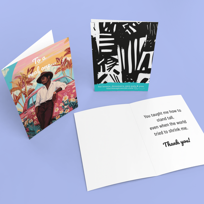 Greeting card for Black Father Figures – Floral Vintage Car Scene